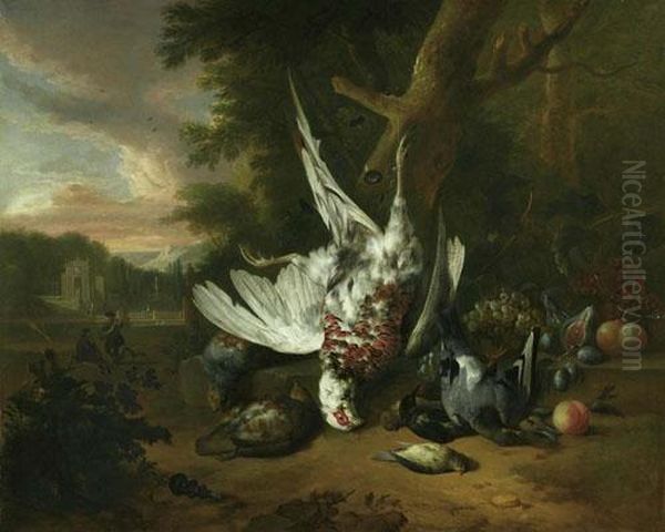 Park Landscape With Game And Fruits. Oil Painting by Pieter III Casteels