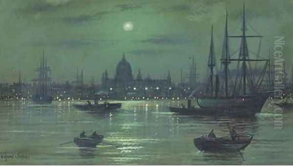 On the Thames Oil Painting by Wilfred Jenkins