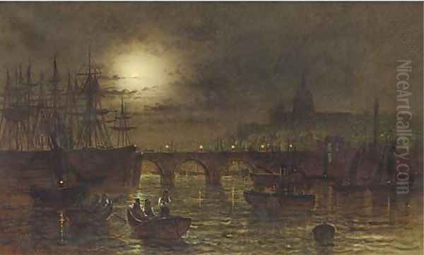 St. Paul's from the Thames by moonlight Oil Painting by Wilfred Jenkins