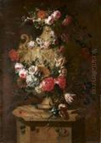 Grande Vaso A Figure Su Basamento Con Fiori Oil Painting by Pieter III Casteels