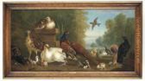 Pheasants, Poultry And Other Birds In A Formal Park Oil Painting by Pieter III Casteels