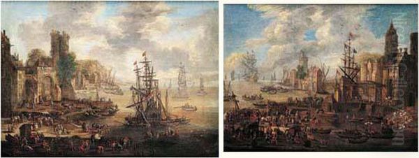 Scenes De Ports Mediterraneens Oil Painting by Pieter III Casteels