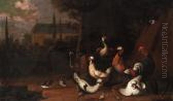 Poultry In A Farmyard Oil Painting by Pieter III Casteels