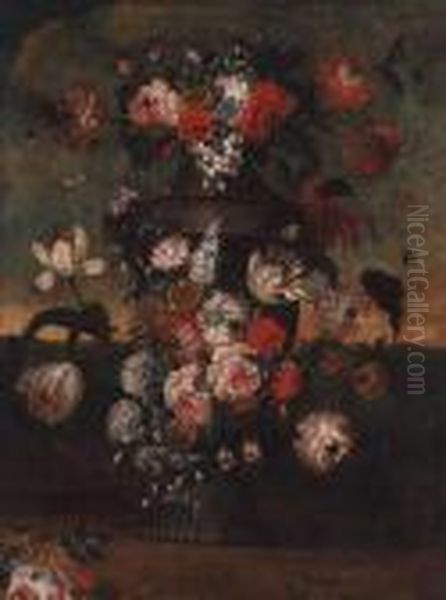 Flowers In An Urn In A Landscape Oil Painting by Pieter III Casteels