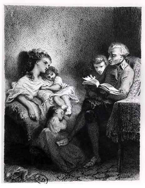 Alphonse de Lamartine 1792-1869 Reading to his Family Oil Painting by Tony Johannot