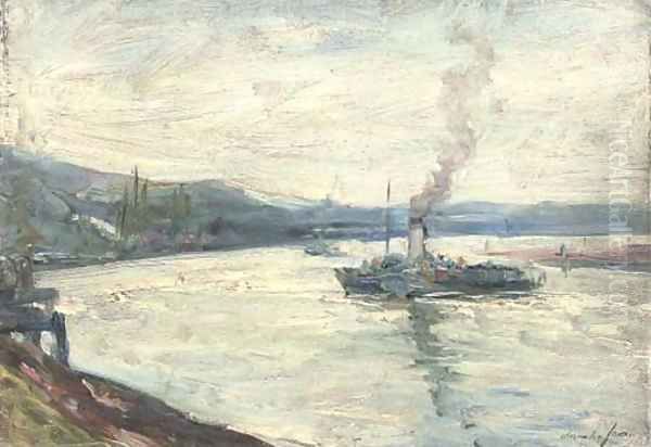 A paddlesteamer on a river Oil Painting by Alexander Jamieson