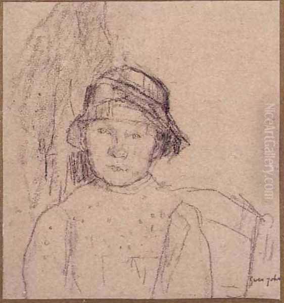 Bust of a Seated Girl with a Hat Oil Painting by Gwen John