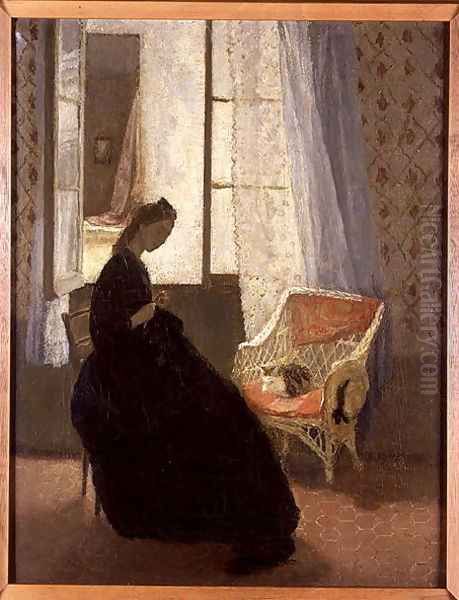 Woman Sewing at a Window Oil Painting by Gwen John