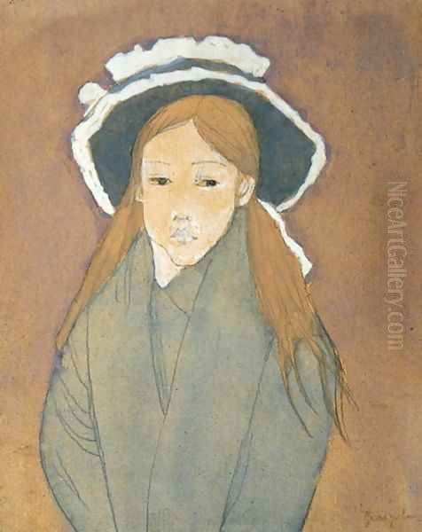 Girl with Large Hat and Straw Coloured Hair Oil Painting by Gwen John