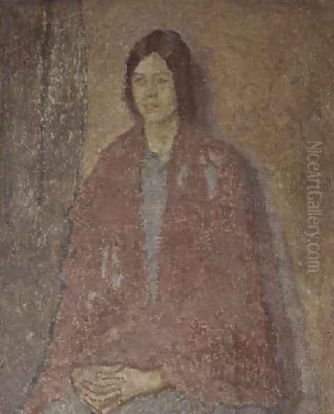 Young Woman in a Red Shawl Oil Painting by Gwen John