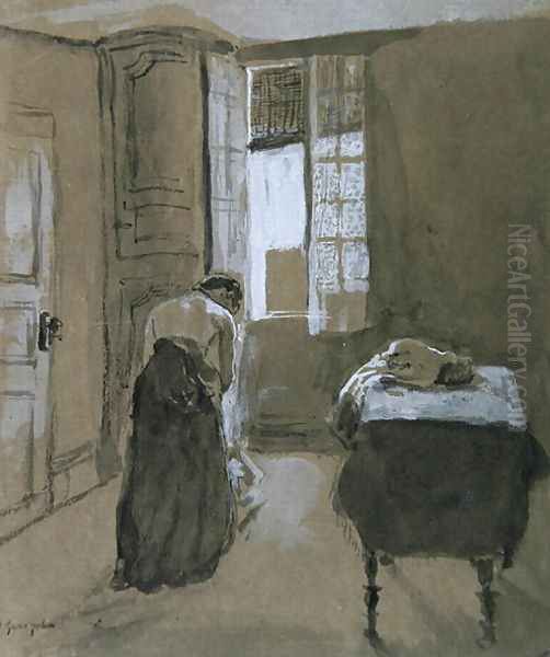 Woman Dressing Oil Painting by Gwen John