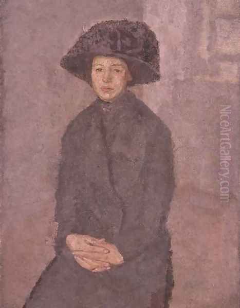 Young Woman Wearing a Large Hat Oil Painting by Gwen John