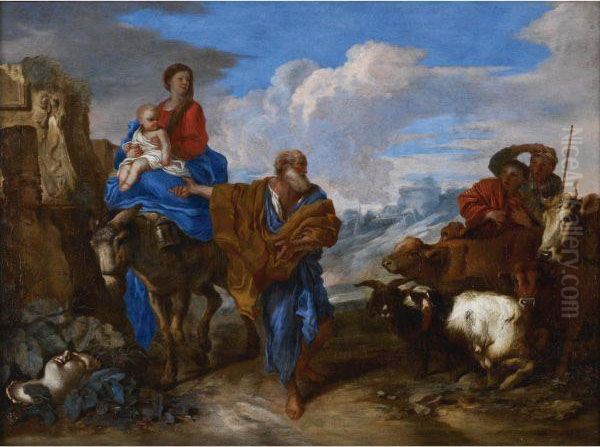 The Rest On The Flight Into Egypt Oil Painting by Giovanni Benedetto Castiglione