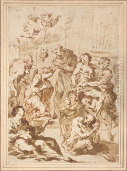 Un Miracle De Saint Antoine Oil Painting by Giovanni Benedetto Castiglione