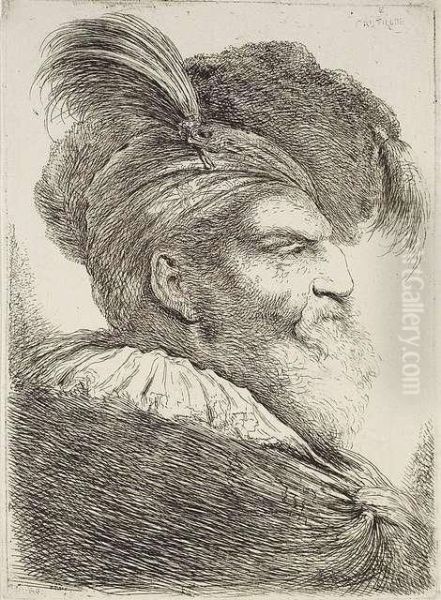 Portrait Of An Aged With A Turban Oil Painting by Giovanni Benedetto Castiglione