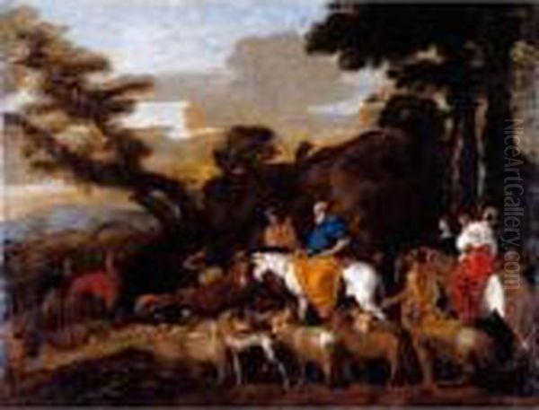 Jacob Leading The Flocks Of Laban Oil Painting by Giovanni Benedetto Castiglione