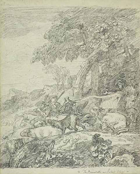 Shepherds With Their Flock Oil Painting by Giovanni Benedetto Castiglione