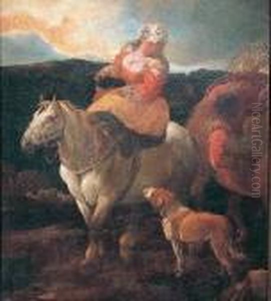 Giovane Contadina A Cavallo In Un Paesaggio Oil Painting by Giovanni Benedetto Castiglione