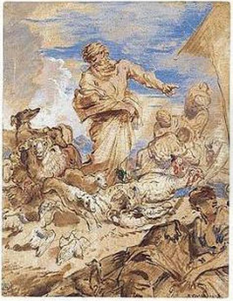 Noah Guiding The Animals Into The Ark Oil Painting by Giovanni Benedetto Castiglione