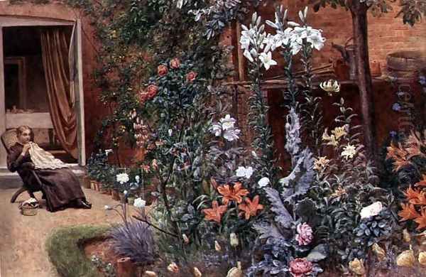 A Garden Border Oil Painting by Frederick Hamilton Jackson