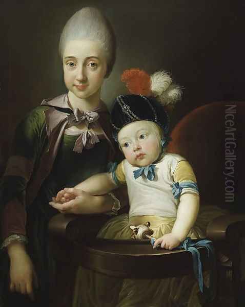 Child with a Young Girl (Et barn med en ung pige) Oil Painting by Jens Juel