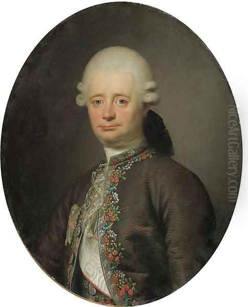 Portrait of Baron Otto Blome (1735-1803), bust-length, in a brown jacket embroidered with flowers, with the badge of an Order Oil Painting by Jens Juel