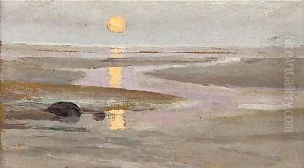 Sunset over an estuary Oil Painting by Robert Jones