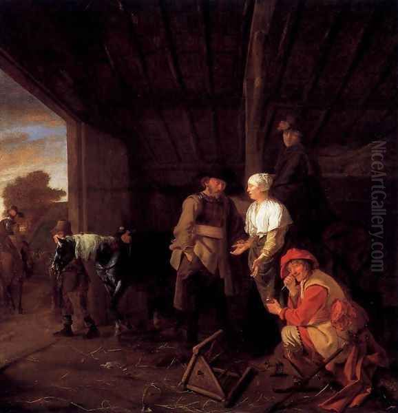 Paying the Hostess 1650-55 Oil Painting by Ludolf de Jongh