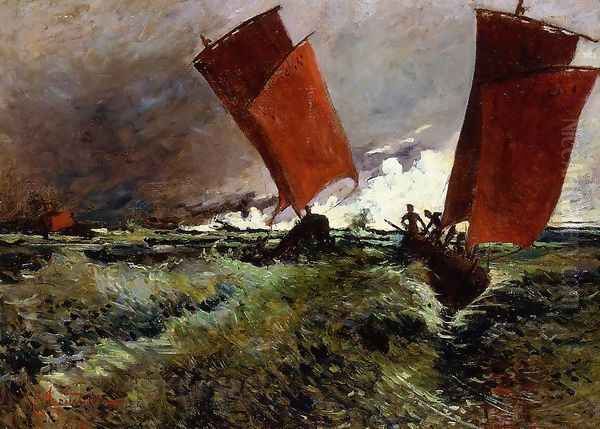 Red Sails Oil Painting by Emile Jourdan