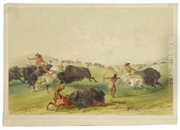 Buffalo Hunt Oil Painting by George Catlin