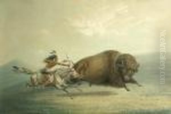 Buffalo Hunt Oil Painting by George Catlin