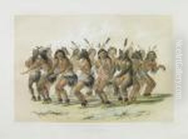 The Bear Dance, Pl. 18 Oil Painting by George Catlin