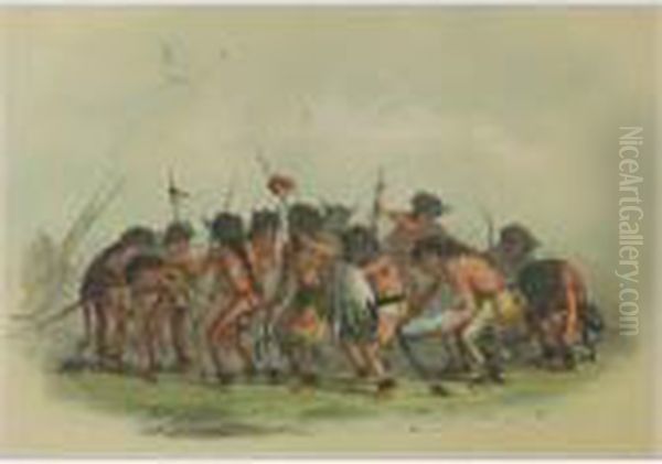 Buffalo Dance Oil Painting by George Catlin