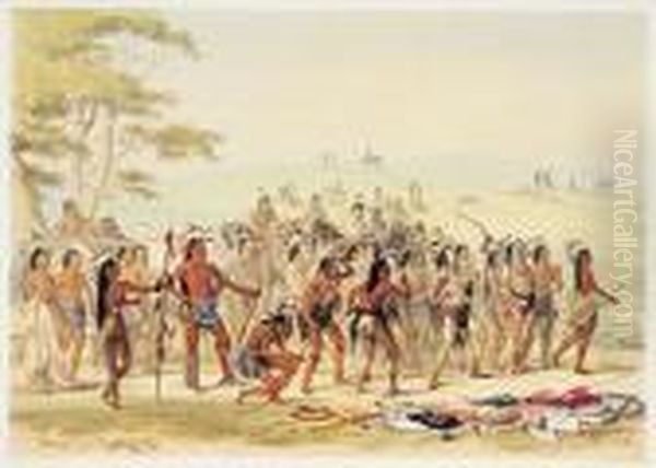 Archery Of The Mandan, Plate 24 Oil Painting by George Catlin