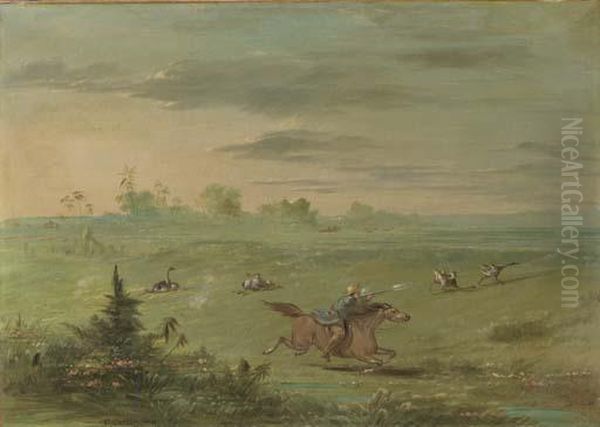 Ostrich Chase, Buenos Aires Oil Painting by George Catlin