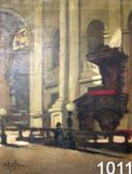 Interno Di Chiesa. Oil Painting by Achille Cattaneo