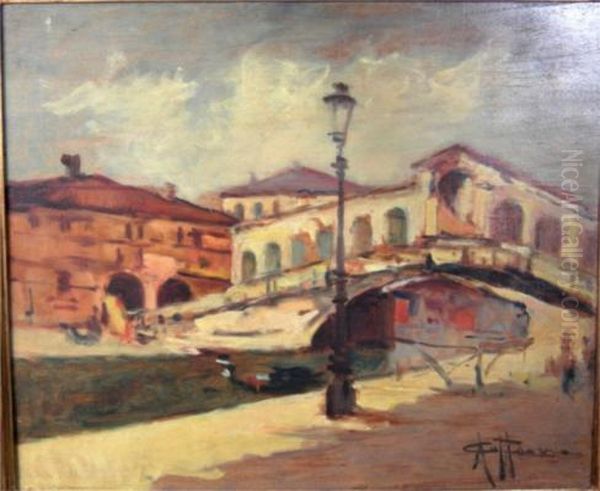 Il Ponte Di Rialto A Venezia Oil Painting by Achille Cattaneo