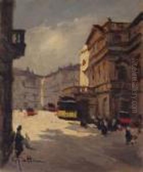 Piazza Della Scala, Milano Oil Painting by Achille Cattaneo