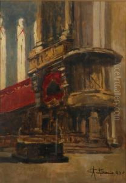 Veduta Del Pulpito Del Duomo Di Milano Oil Painting by Achille Cattaneo