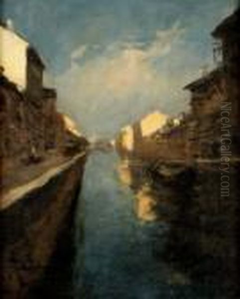 Navigli Oil Painting by Achille Cattaneo