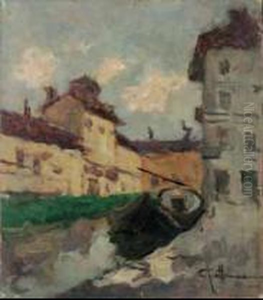 Il Naviglio Martesana Oil Painting by Achille Cattaneo