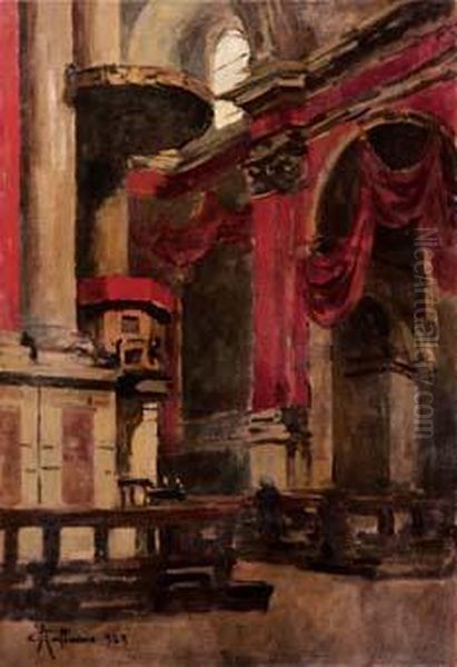 Interno Di Chiesa Milanese Oil Painting by Achille Cattaneo