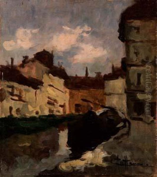 Naviglio Di San Marco Oil Painting by Achille Cattaneo