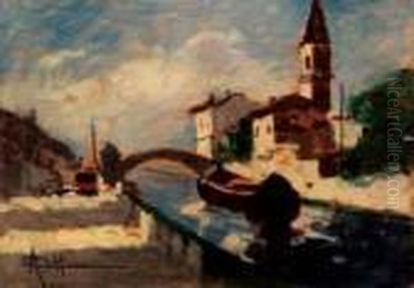 Naviglio A San Cristoforo Oil Painting by Achille Cattaneo