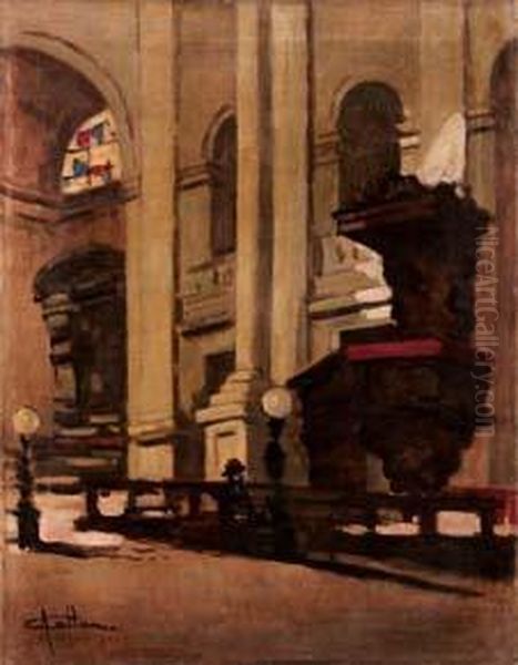 Interno Di Chiesa Oil Painting by Achille Cattaneo