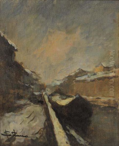 Neve Lungo Il Naviglio Oil Painting by Achille Cattaneo