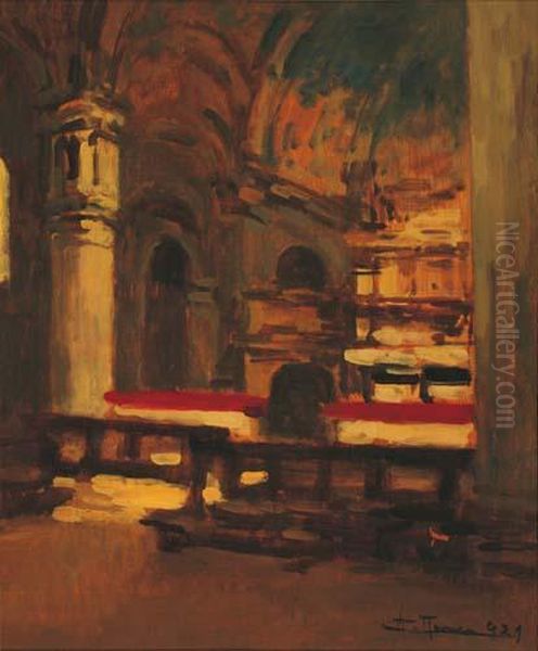 Interno Di Chiesa Oil Painting by Achille Cattaneo