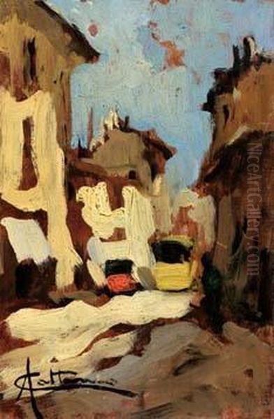 Via Canonica, Milano - 1917 Oil Painting by Achille Cattaneo