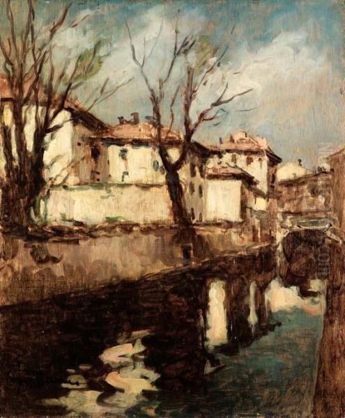 Sul Naviglio Oil Painting by Achille Cattaneo