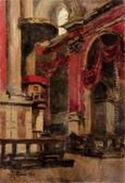 Interno Di Chiesa Milanese - 1923 Oil Painting by Achille Cattaneo